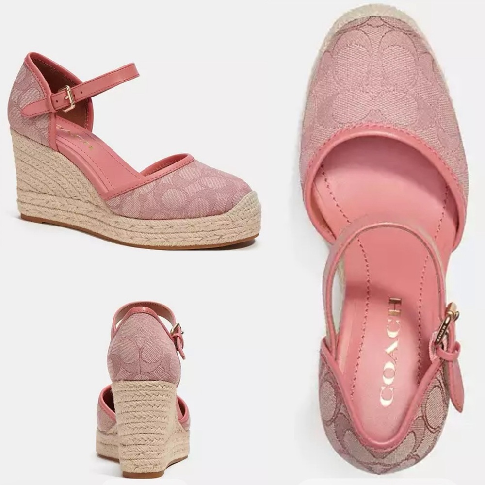 NEW Coach Raine Signature Jacquard Pink Espadrille Wedge Sandals Size 11M - Picture 5 of 16